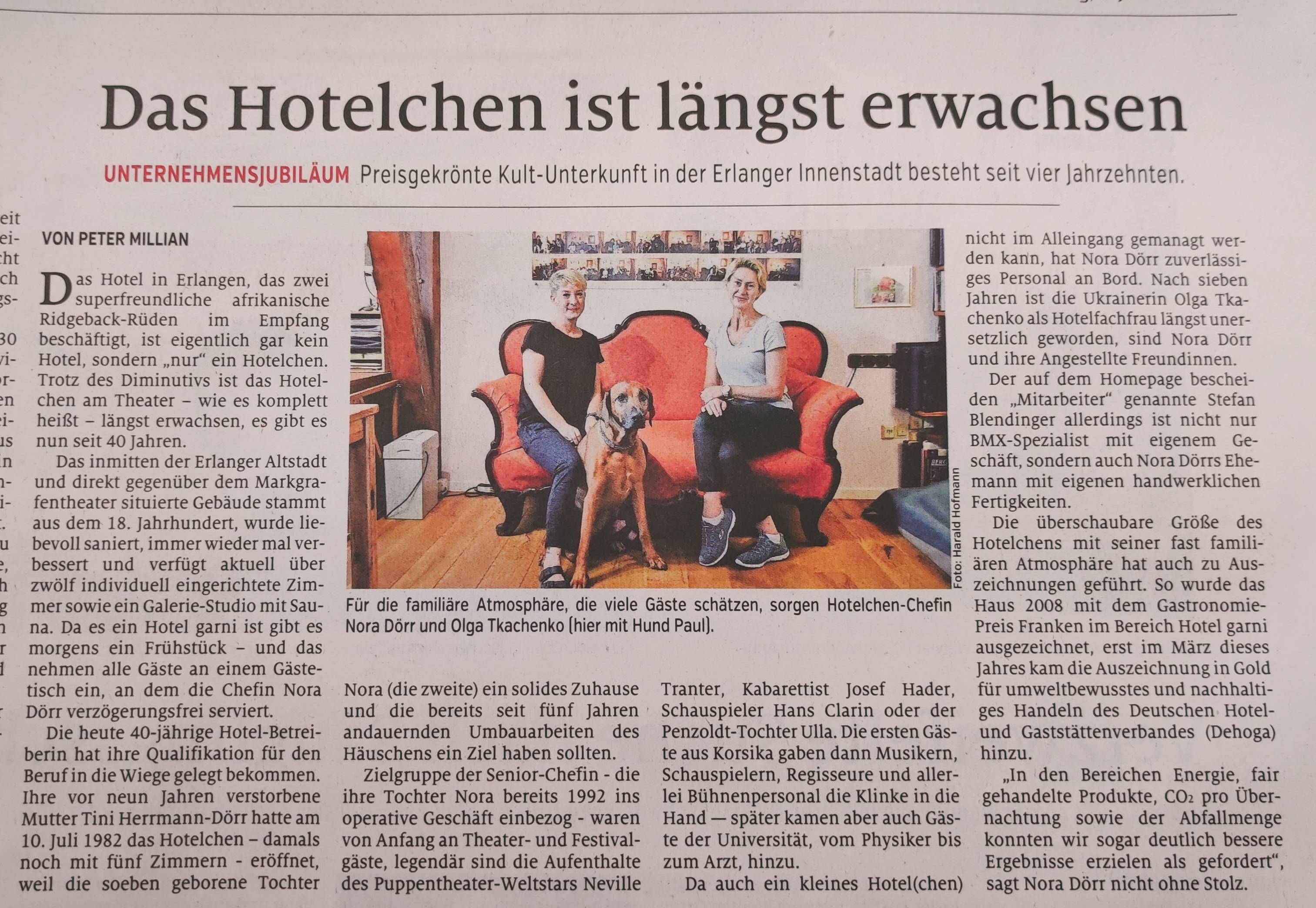 Zeitungsartikel bzgl. 40 Jahre Hotelchen am Theater